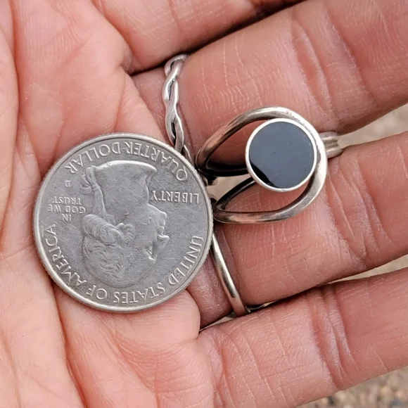 Vintage Southwestern modernist 925 sterling silver MEXICO onyx inlay ring TAXCO - Picture 17 of 17